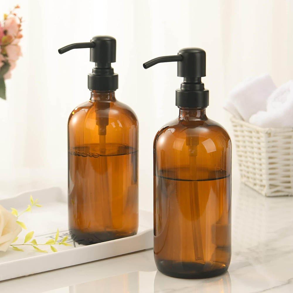 Home Bathroom Soap Dispenser - 앰버 유리 비누 디스펜서(블랙 펌프 포함),