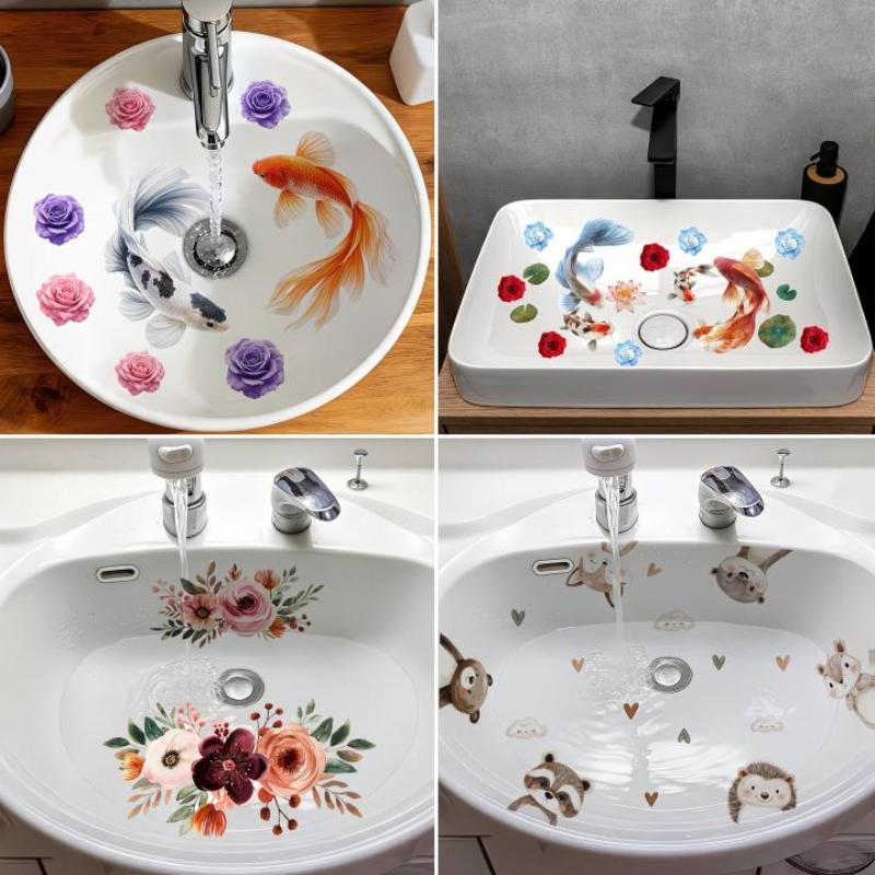 Home Bathroom Wash Basin - 새로운 행운의 잉어 꽃무늬 세면대 스티커