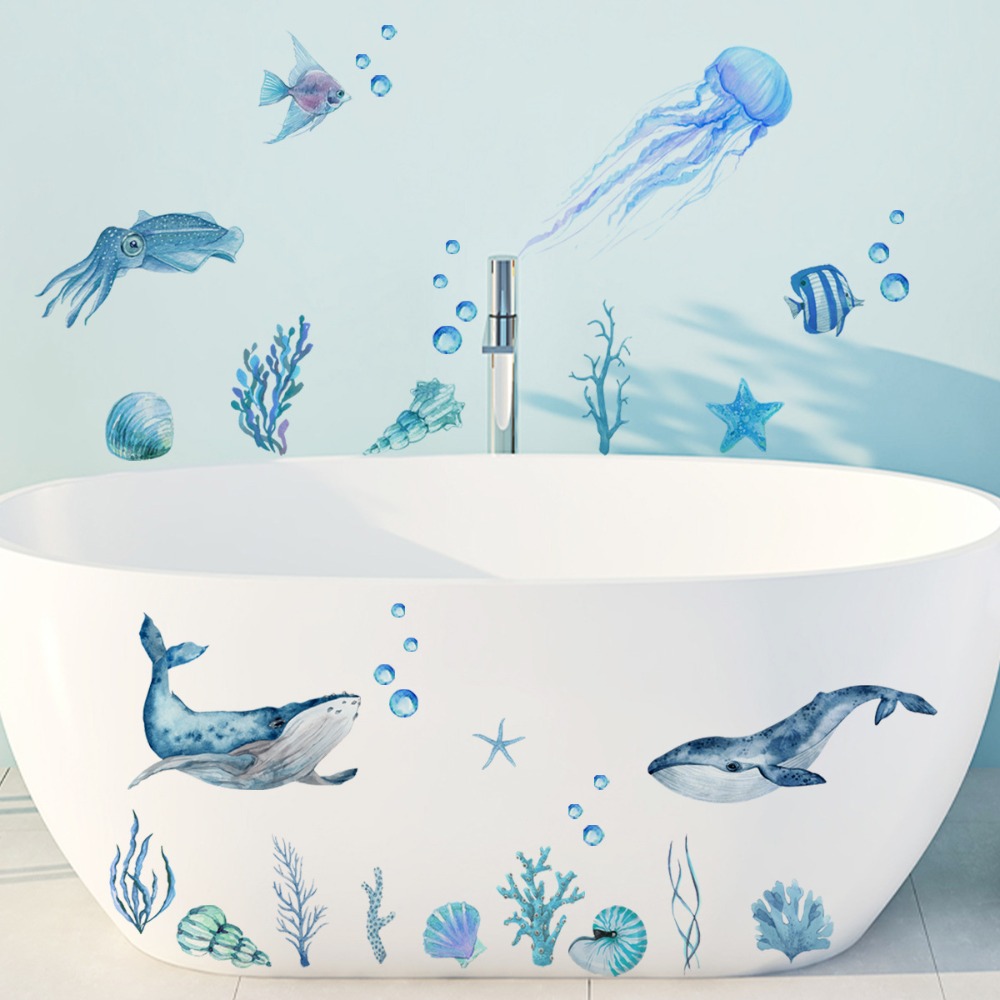 Home Bathroom Wallpaper - 욕조 벽 스티커 장식 수중 동물