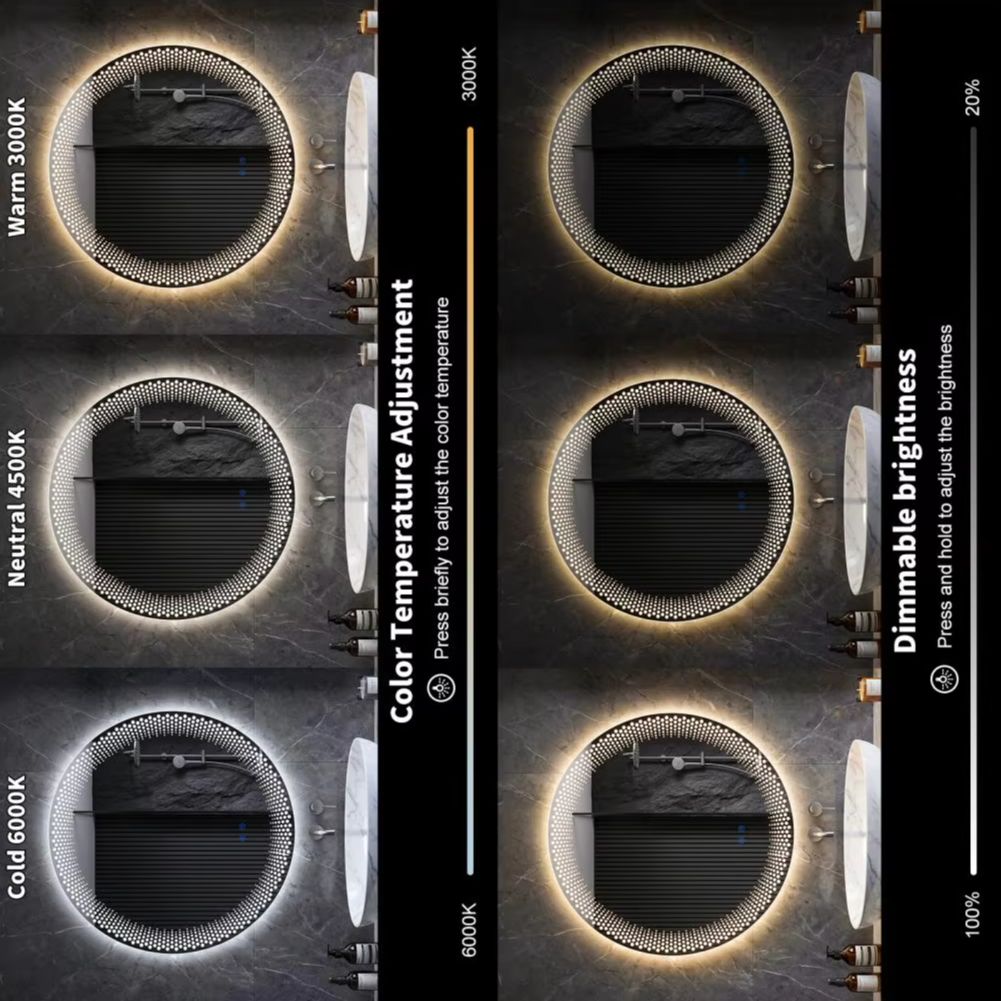 Bathroom Mirror Led - 라운드 LED 욕실 거울 3가지 색상