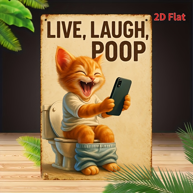 Home Bathroom Wall Art - 화장실에 있는 재미있는 고양이 금속 벽
