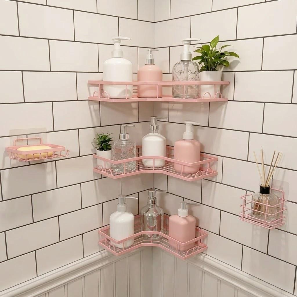 5종 미니멀리스트 핑크 샤워 정리함 세트, 무타공 접착 - Home Essentials Bathroom Organizer 리뷰 및 가격