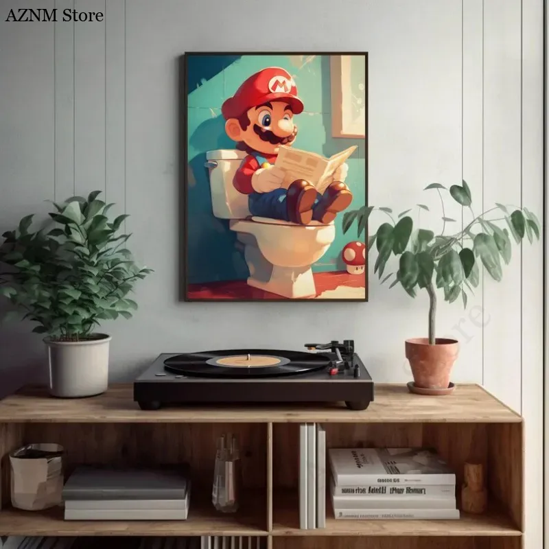 재미있는 욕실 만화 비디오 게임 포스터 귀여운 애니메이 - Home Bathroom Wall Art 리뷰 및 가격