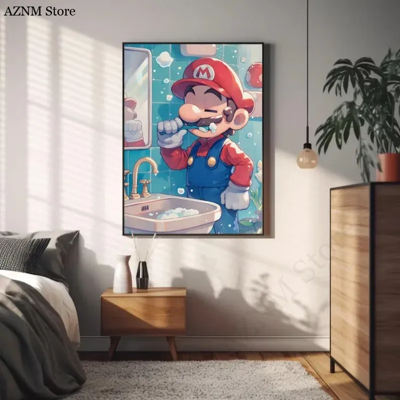 재미있는 욕실 만화 비디오 게임 포스터 귀여운 애니메이 - Home Bathroom Wall Art 리뷰 및 가격