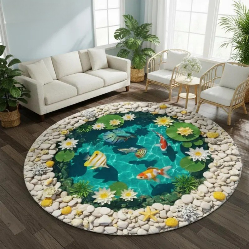 2D 시각 효과 잉어 연못 원형 러그 미끄럼 방지 카펫 - Home Goods Bathroom Rugs 리뷰 및 가격
