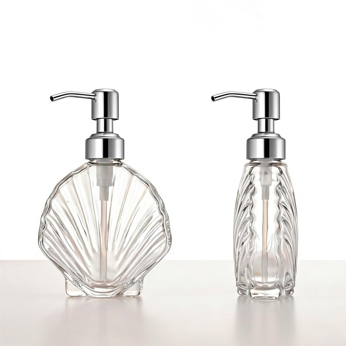 스테인레스 스틸 펌프가 있는 장식용 조개껍질 유리 비누 - Home Bathroom Soap Dispenser 리뷰 및 가격