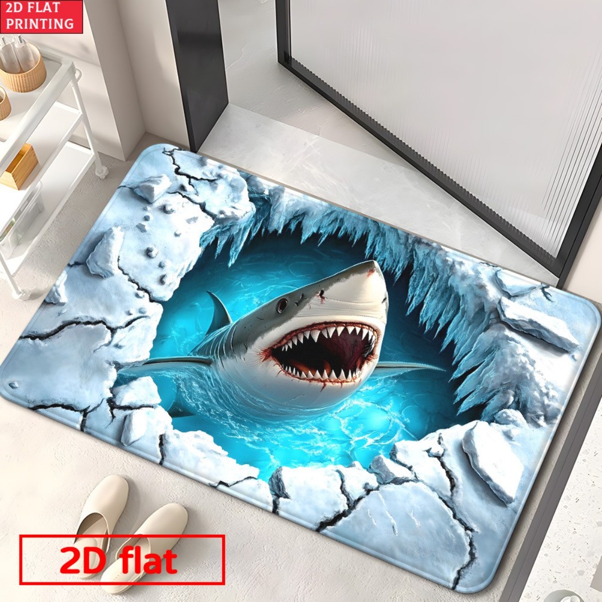 3D 상어 얼음 깨는 플란넬 매트, 사실적인 바다 동물 - Home Bathroom Break 리뷰 및 가격