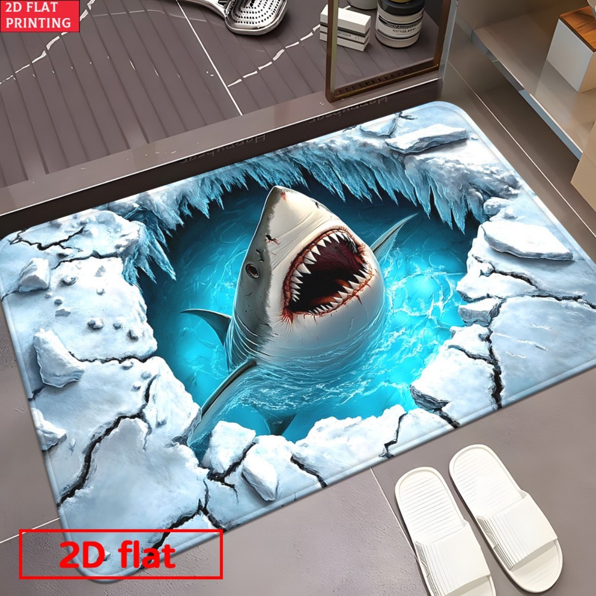 3D 상어 얼음 깨는 플란넬 매트, 사실적인 바다 동물 - Home Bathroom Break 리뷰 및 가격