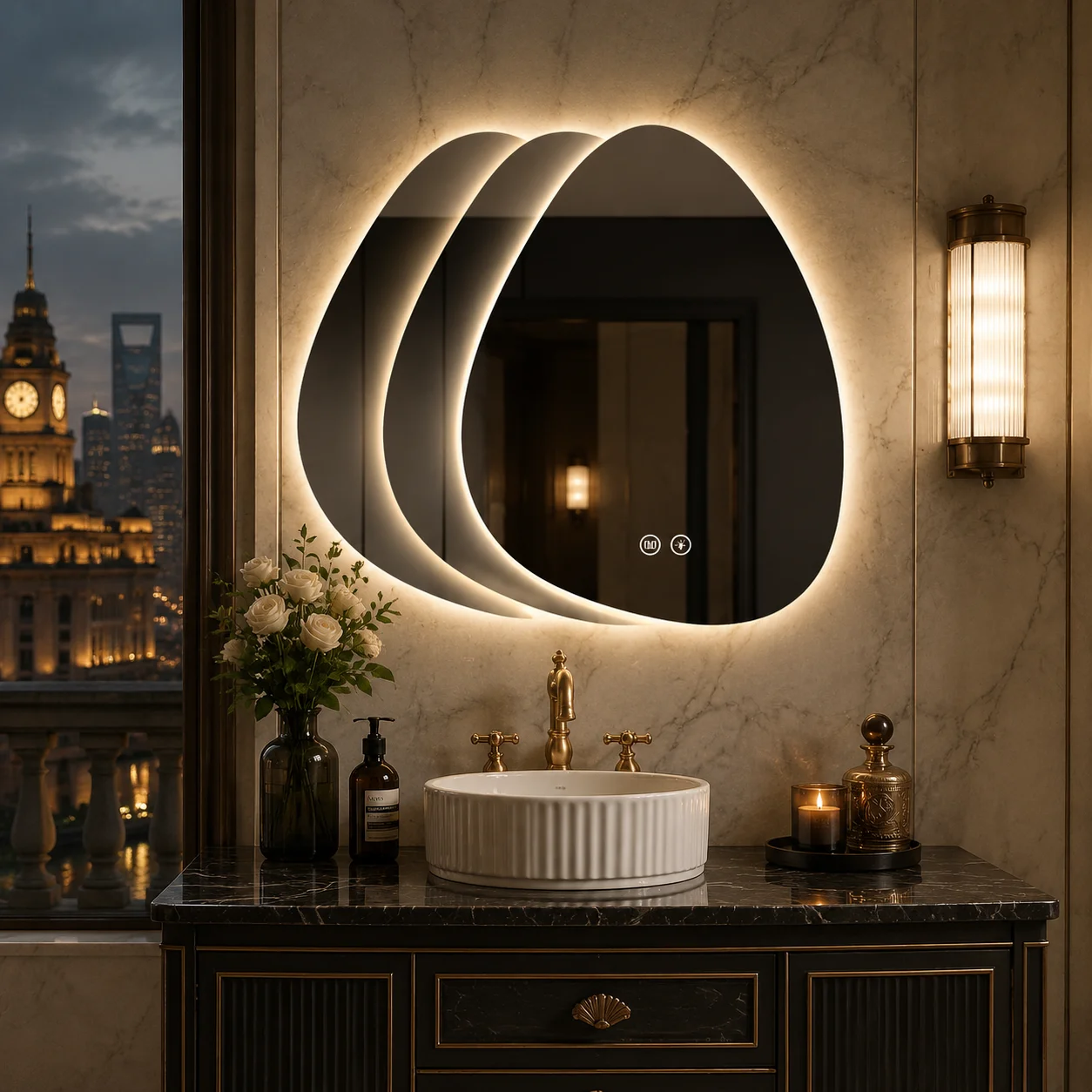 불규칙한 모양의 스마트 LED 욕실 거울, 3색 조명  - Bathroom Mirror Led 리뷰 및 가격
