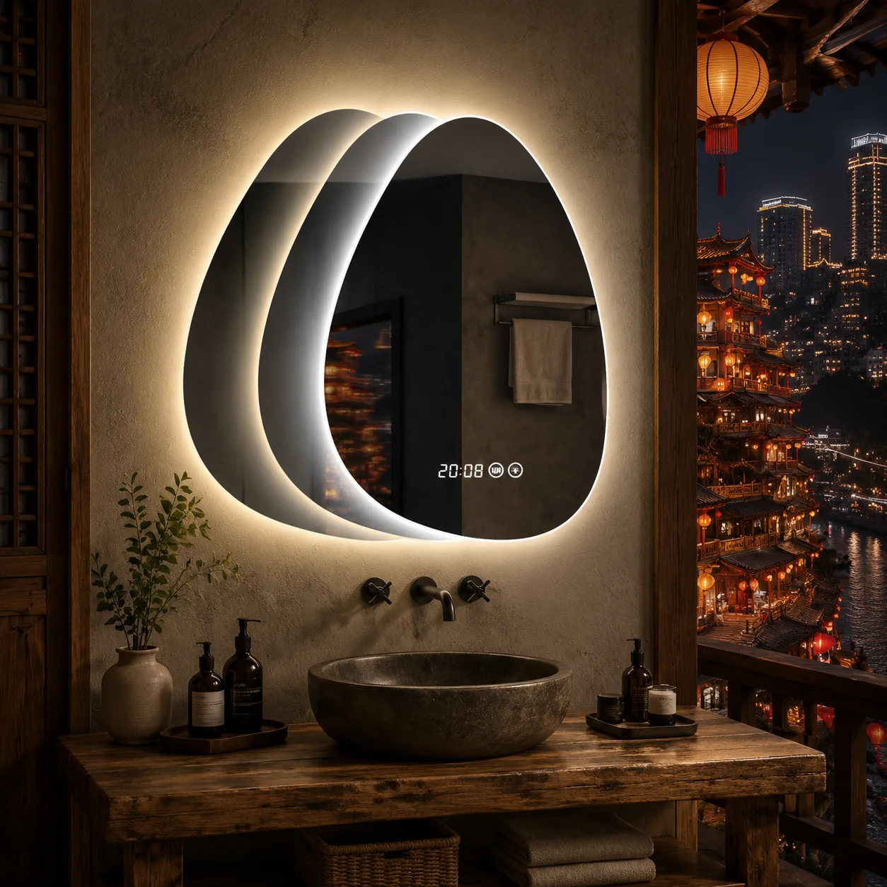 불규칙한 모양의 스마트 LED 욕실 거울, 3색 조명  - Bathroom Mirror Led 리뷰 및 가격