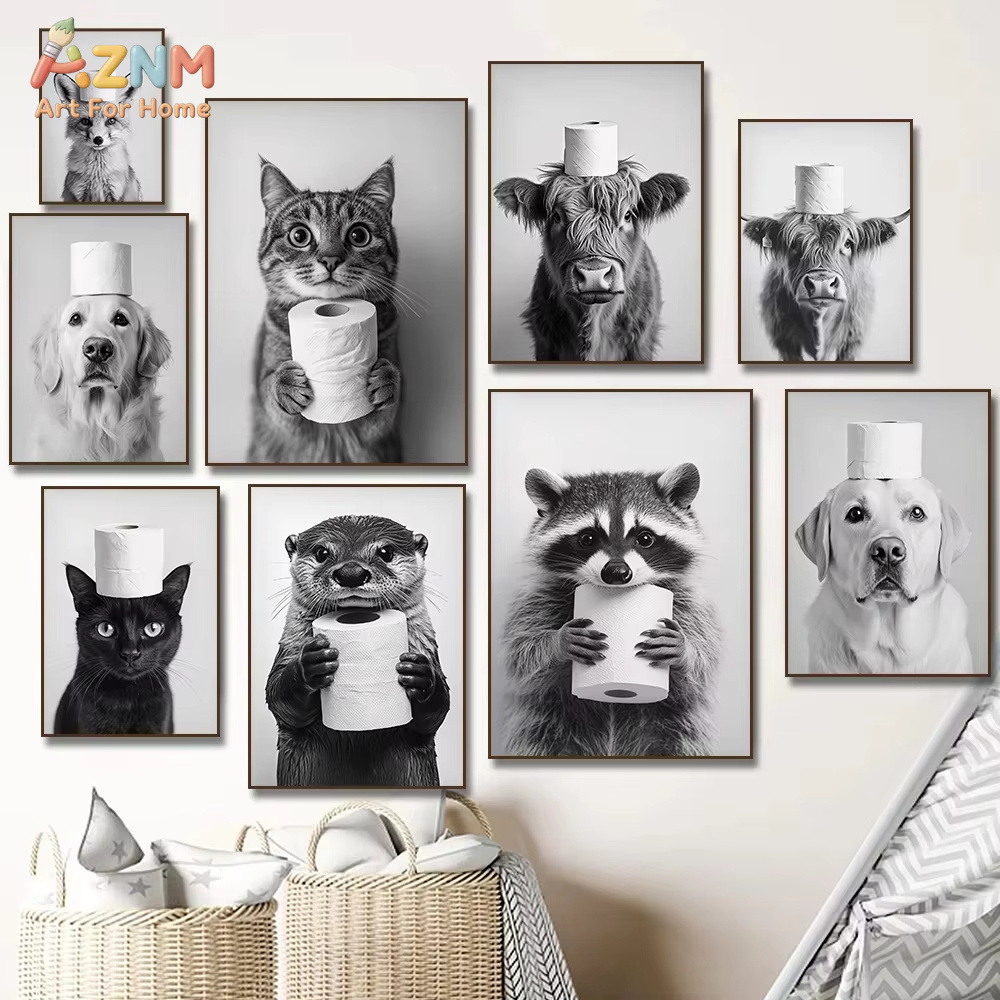 1PC, 하이랜드 카우 오터 고양이 너구리 화장지 포스 - Home Bathroom Wallpaper 리뷰 및 가격