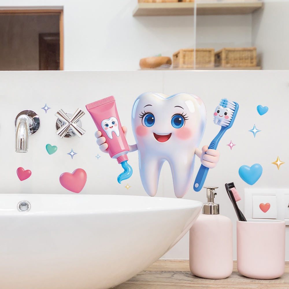 만화 치아 디자인 벽 스티커 PVC 방수 쉽게 떼어내고 - Home Bathroom Wash Basin 리뷰 및 가격