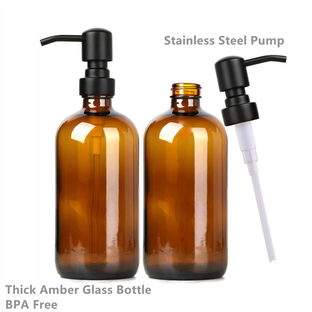검정색 펌프가 있는 호박색 유리 비누 디스펜서, 욕실용 - Home Bathroom Soap Dispenser 리뷰 및 가격