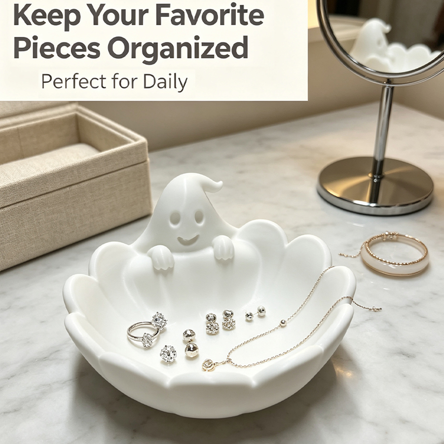 무광택 화이트 3D 귀여운 유령 모양 보석 트레이, 유 - Home Essentials Bathroom Organizer 리뷰 및 가격